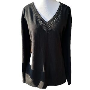Victoria Harbour Woman Black Embellished V-Neck Sweater – Size 2X